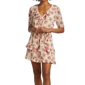 Paige Evonna Belted Floral Silk Gauze Dress Large